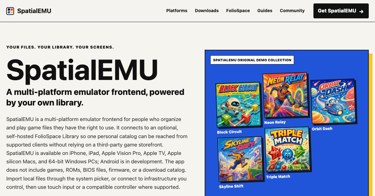 SpatialEMU game library displayed on an Apple silicon Mac